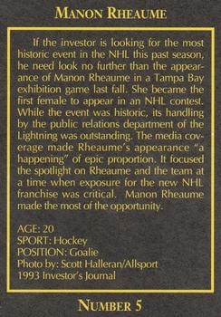 1993 The Investor's Journal - Red #5 Manon Rheaume Back