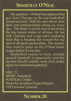 1993 The Investor's Journal - Red #20 Shaquille O'Neal Back