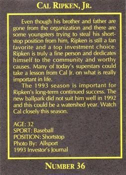 1993 The Investor's Journal - Red #36 Cal Ripken Jr. Back