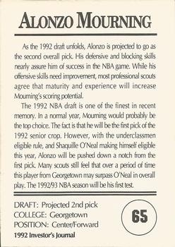 1992 Investor's Journal #65 Alonzo Mourning Back