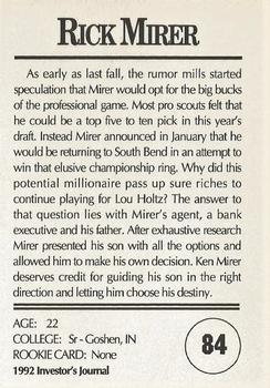 1992 Investor's Journal #84 Rick Mirer Back