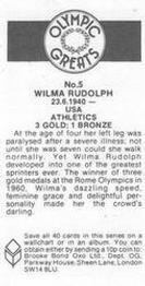 1988 Brooke Bond Olympic Greats #5 Wilma Rudolph Back