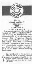 1988 Brooke Bond Olympic Greats #18 Olga Korbut Back