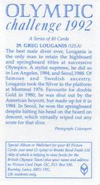 1992 Brooke Bond Olympic Challenge #29 Greg Louganis Back