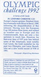 1992 Brooke Bond Olympic Challenge #35 Linford Christie Back