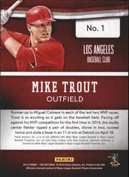 2014 Panini The National Convention #1 Mike Trout Back