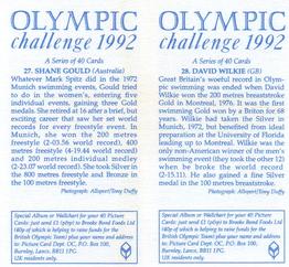1992 Brooke Bond Olympic Challenge (Double Cards) #27-28 Shane Gould / David Wilkie Back