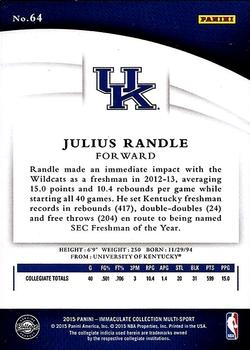 2015 Panini Immaculate Collection Collegiate - Gold #64 Julius Randle Back