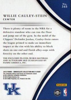 2015 Panini Immaculate Collection Collegiate - Basketball Patch Autographs #345 Willie Cauley-Stein Back
