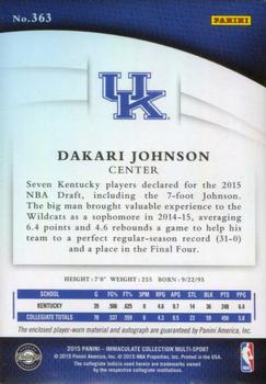 2015 Panini Immaculate Collection Collegiate - Immaculate Signature Patches Basketball #363 Dakari Johnson Back