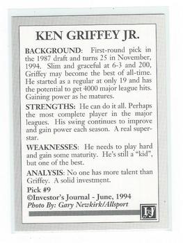 1994 Investor's Journal Gold Prism (unlicensed) #9 Ken Griffey Jr. Back