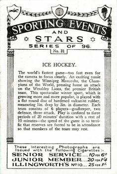 1935 J.A. Pattreiouex Sporting Events and Stars #31 Ice Hockey Back