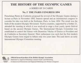 1996 Imperial Publishing Ltd The History of The Olympic Games #5 The Paris Congress 1894 Back