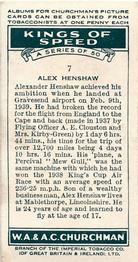 1939 Churchman's Kings of Speed #7 Alex Henshaw Back