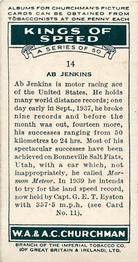 1939 Churchman's Kings of Speed #14 Ab Jenkins Back