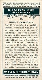 1939 Churchman's Kings of Speed #16 Rudolf Caracciola Back