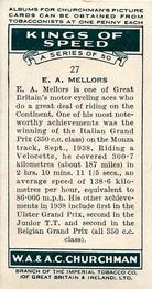 1939 Churchman's Kings of Speed #27 Edward Mellors Back