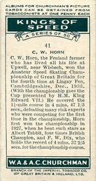 1939 Churchman's Kings of Speed #41 Cyril Horn Back
