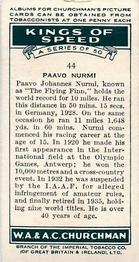 1939 Churchman's Kings of Speed #44 Paavo Nurmi Back