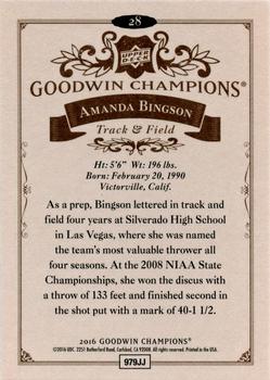2016 Upper Deck Goodwin Champions #28 Amanda Bingson Back