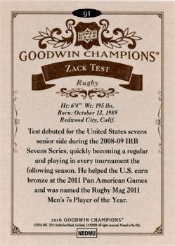 2016 Upper Deck Goodwin Champions #91 Zack Test Back