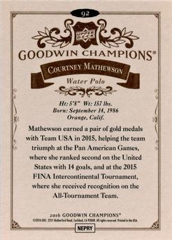 2016 Upper Deck Goodwin Champions #92 Courtney Mathewson Back