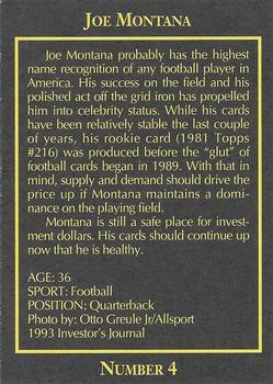 1993 The Investor's Journal - Blue #4 Joe Montana Back