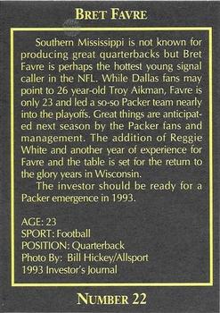 1993 The Investor's Journal - Blue #22 Brett Favre Back