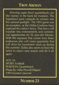 1993 The Investor's Journal - Blue #23 Troy Aikman Back
