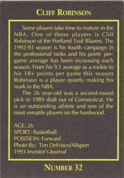 1993 The Investor's Journal - Blue #32 Cliff Robinson Back