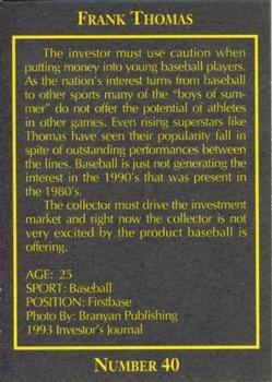 1993 The Investor's Journal - Blue #40 Frank Thomas Back