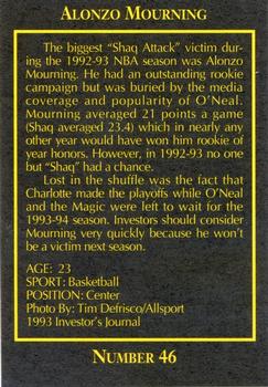1993 The Investor's Journal - Blue #46 Alonzo Mourning Back