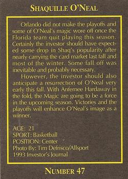 1993 The Investor's Journal - Blue #47 Shaquille O'Neal Back