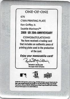 2009 Upper Deck 20th Anniversary - Printing Plates Cyan #676 Ken Griffey Jr. Back