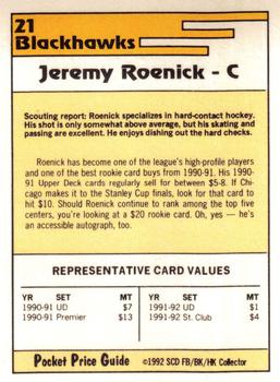1992 SCD Football, Basketball & Hockey Collector Pocket Price Guide #21 Jeremy Roenick Back