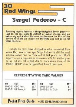 1992 SCD Football, Basketball & Hockey Collector Pocket Price Guide #30 Sergei Fedorov Back