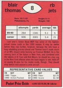 1991 SCD Sports Card Pocket Price Guide FB/BK/HK Collector #8 Blair Thomas Back