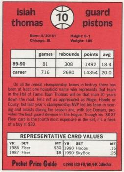 1991 SCD Sports Card Pocket Price Guide FB/BK/HK Collector #10 Isiah Thomas Back