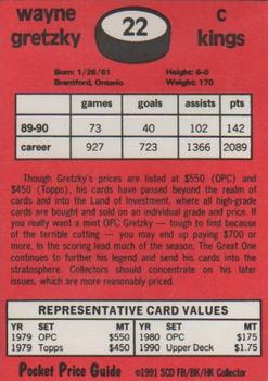1991 SCD Sports Card Pocket Price Guide FB/BK/HK Collector #22 Wayne Gretzky Back