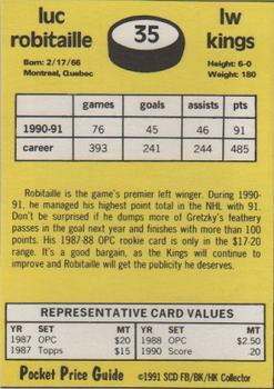 1991 SCD Sports Card Pocket Price Guide FB/BK/HK Collector #35 Luc Robitaille Back