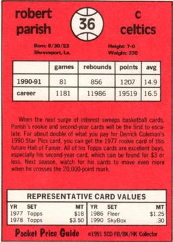 1991 SCD Sports Card Pocket Price Guide FB/BK/HK Collector #36 Robert Parish Back