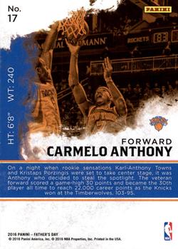 2016 Panini Father's Day #17 Carmelo Anthony Back
