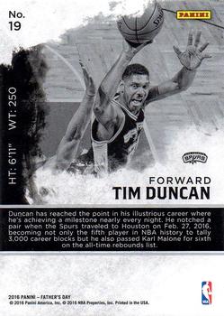 2016 Panini Father's Day #19 Tim Duncan Back