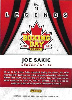 2014 Panini Boxing Day - Hockey Legends #11 Joe Sakic Back