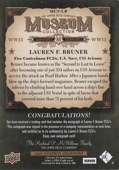 2016 Upper Deck Goodwin Champions - Museum Collection World War II Signatures #MCS-LB Lauren F. Bruner Back