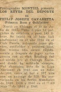 1946-47 Propagandas Montiel Los Reyes del Deporte (Cuba) #84 Phil Cavarretta Back