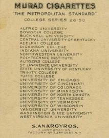 1909-12 Murad Cigarettes (T51) #NNO Washington & Lee University Back