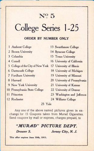1910 Murad Cigarettes Cabinets (T6) #5 City College of New York Back