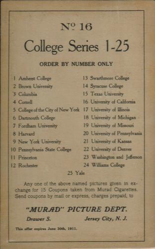 1910 Murad Cigarettes Cabinets (T6) #16 California University Back