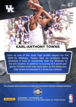2016 Panini The National VIP - Gold Pulsar #87 Karl-Anthony Towns Back